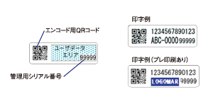 エンコード用QRコード、管理用シリアル番号、印字例、印字例（プレ印刷あり）